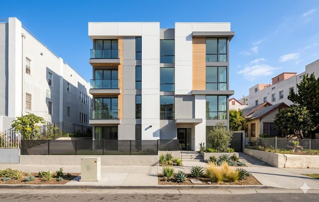 Illustrative rendering of a proposed multifamily development concept on the site